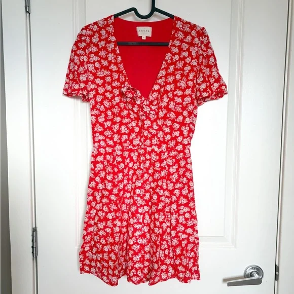 Sézane Norabel Silk Red Floral Mini Dress FR 34 XS Summer - Picture 3 of 7